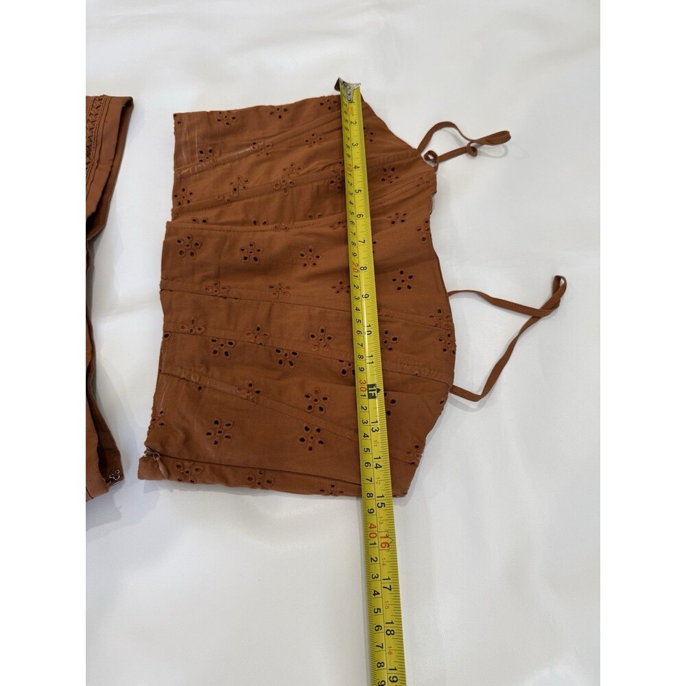 Jason Wu Skirt Set Eyelet Embroidery Midi Skirt Corset Crop Top Rust Sz Large - Picture 6 of 10